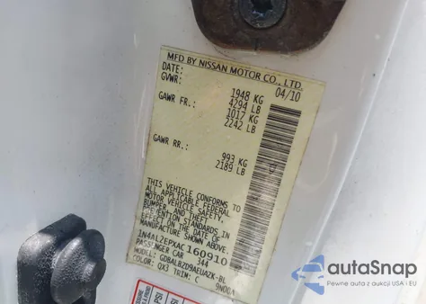 2010 Nissan Altima 2.5 S z USA, uszkodzony, nr VIN 1N4AL2EPXAC160910